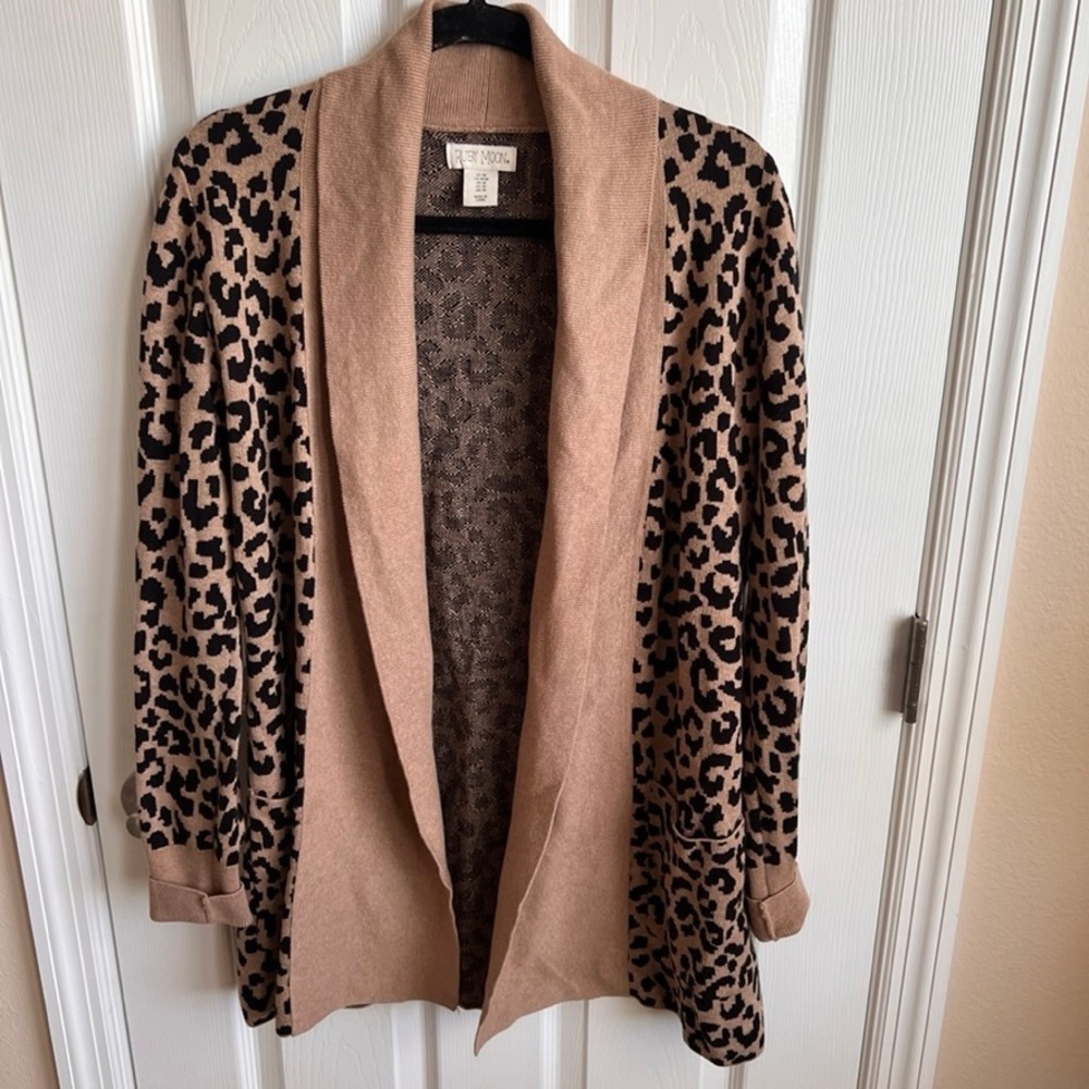 Ruby Moon Leopard Print Open Front Cardigan Sweater - Women's Medium